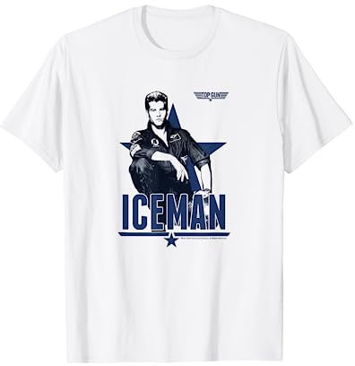 Top Gun T-Shirt Iceman Portrait Poster - Herren, Filmfans, Männer, Klassik-Fans - Weiß, S, Kurzarm