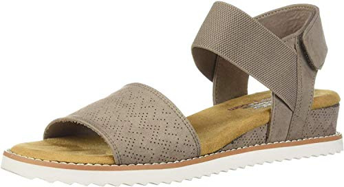 Skechers Women's Bobs Desert Kiss Wedge Sandal Taupe 10 Wide