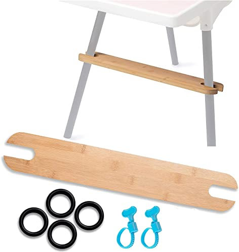 Repose-pieds de chaise haute, repose-pieds chaise haute en bambou naturel antidérapant avec anneaux en caoutchouc et pince à ressort, Repose-pieds en Bois Compatible avec la Chaise Haute Antilop