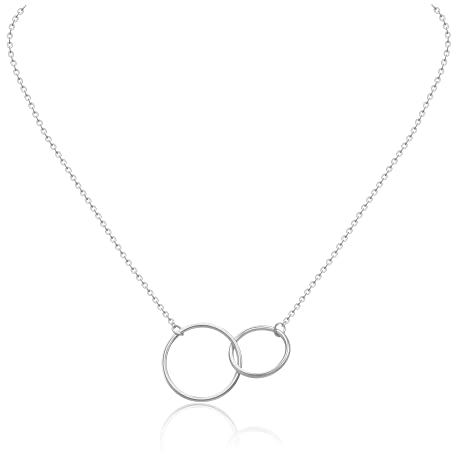 AFSTALR Silber Kette mit 2 Ringen Neinander Verschlungene für Damen Ringe Kette Zwei Kreise Halskette für Frauen