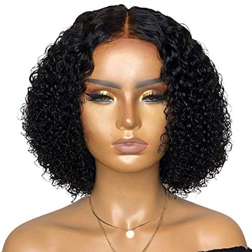 Rvtkak Lace Front Perücke - Mittelteil Kurze Lockige Echthaar Perücke für Schwarze Frauen