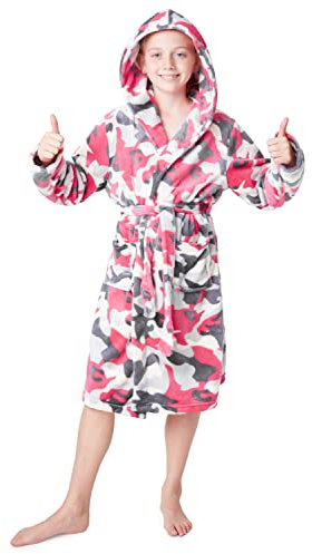 CityComfort Vestaglia in Pile con Cappuccio per Bambina Regali Unicorno (Rosa mimetico, 9-10 anni)