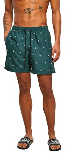 Urban Classics Herren Badehose Embroidery Swim Shorts, Badeshorts mit Miniatur-Stickereien, schnelltrocknend, Anchor/Bottlegreen/White, 3XL