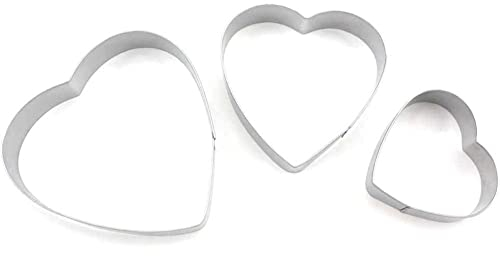 JOY STORE Formine per biscotti in acciaio inox. Taglia biscotti a forma di cuore. Set di 3 pezzi.