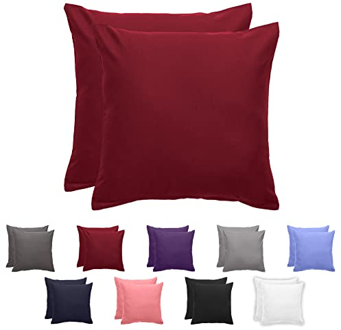 Komfortec Kissenbezug 40x40 cm 2er Set aus Gebürstet Mikrofaser mit Reißverschluss, Atmungskativ und Weich – Rot