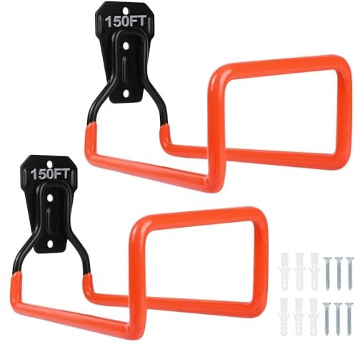 PeoMev 2pcs Hose Organizer Metal Hose Hangers for Outside Heavy Duty Hose Hook Wall Mount Hose Reels Garden Hose Holder for Ropes (2pcs Orange)