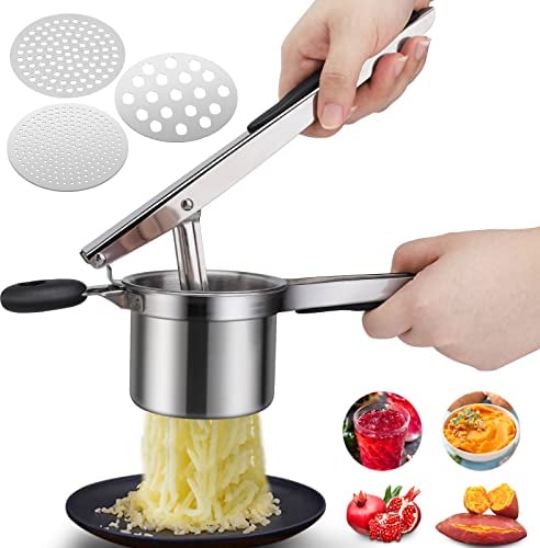 Tigerkinwit Schiacciapatate Professionale Potato Ricer Set Pressa Manuale per Patate in Acciaio Inox con 3 Colini Sostituibili per Patata Verdura Frutta Limone