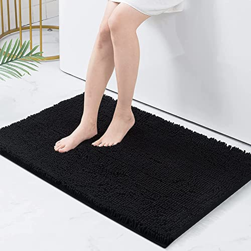 Homaxy rutschfeste Badematte Chenille Badezimmerteppich Mikrofaser Badteppich Saugfähige Hochflor Badvorleger - 60 x 90 cm, Schwarz