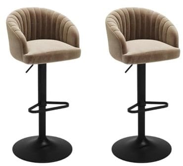 Vente-unique-Barhocker 2er-Set - Samt & Metall - Beige - DORALIZ