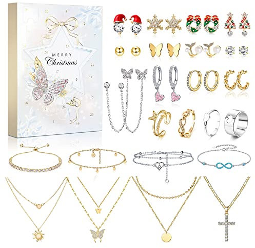 MJARTORIA Schmuck Adventskalender 2025 Weihnachtskalender Damen Mädchen Adventskalender Weihnachten Countdown mit 24 Überraschungen Weihnachten Geschenk