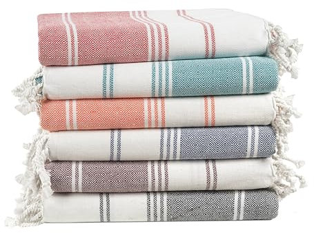 LANE LINEN Toalla de playa 100% algodón con bolsa, 6 toallas de gran tamaño de 39 x 71 pulgadas, absorbente de piscina, extra grande, toalla de viaje de arena de secado rápido, multicolor