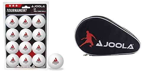 JOOLA Unisex – Erwachsene Tournament 40+ Tischtennisbälle, weiß & 80505 Tischtennisschläger Hülle Pocket Double Tischtennishülle für 2 Wasserabweisende Tischtennistasche, Schwarz/Rot, 28 x 17 x 4 cm