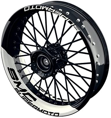 One-Wheel, SMC, Felgenaufkleber Premium Geteilt, Passend Für KTM SMC 690, Motiv: Halb Halb V2, Wheelsticker Motorrad, Felgenrandaufkleber GP, Weiss