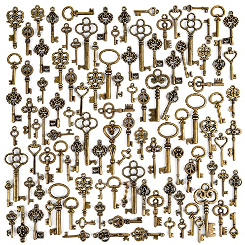 I LOVE MOM 200 Stk Vintage Schlüssel Anhänger Skelett Schlüssel Deko für Halskette Herstellen Schmuck Schlüssel zum Basteln DIY Dekoration Weihnachten Party