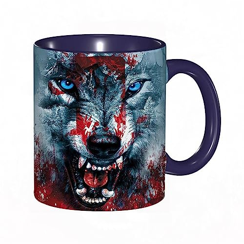 DHAEY Mug porcelaine fine Animal abstrait loup sanglant |Mug humour pour collègue, amis, copains, frères et soeurs |Mug original avec