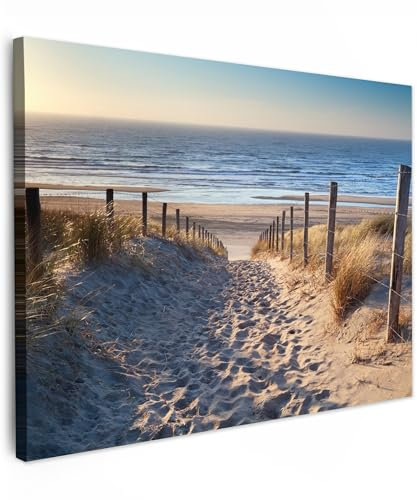 MuchoWow© Impression sur Toile Peinture 40x30 cm Tableau Mural Decoration Salon Reproductions de Tableaux Murale Moderne Plage - Mer - Pays-Bas - Dunes - Soleil