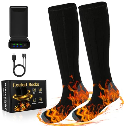 Beheizte Socken Beheizbare Socken Damen Herren,Elektrische Warme Socken Wiederaufladbare 4000 mAh Batterie Heizsocken Elektrisch Fusswärmer