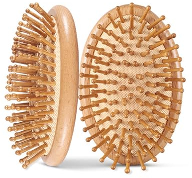 HsentimenH 2 Stück Holzmassagekamm Bambus Haarbürste Herren Frauen, Holzhaarbürste Kopfhautbürste ohne Griff Runder Bambuskamm Antistatischer Mini Haarbürste für Frauen Männer Kinder Massage Kopfhaut