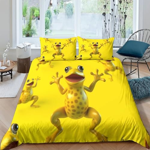 HOTGE 3 Stück Frosch Bettbezug 3D Gedruckt Niedliche Tiere Bettwäsche Set Kissenbezüge,Versteckter Reißverschluss,Mikrofaser Steppdeckenbezug Double（200x200cm）