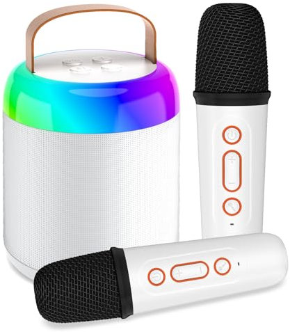 Tipao Micro Karaoke Enfants avec 2 Micro sans Fil, Micro Karaoke sans Fil Portables pour Filles avec Lumières De Fête LED Jouet Filles, Cadeau Anniversaire pour Enfants De 14 à 18 Ans (White)