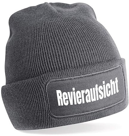 Herzbotschaft Beanie Strickmütze mit Spruch | Revieraufsicht | grau | Unisex SoftTouch angenehm weiche und warme Wintermütze | OneSize Einheitsgröße für Erwachsene