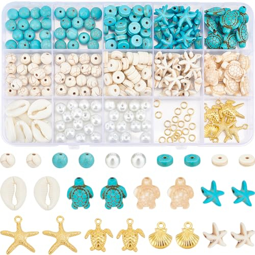 SUNNYCLUE 1 Box 292 Stück Meeresschildkröten Perlen Muschel Seestern Perlen Türkisfarbene Glücksperlen Ozean Sommer Hawaii Meerestier Beads Muschel Anhänger Zur Schmuckherstellung Beads Sets Für