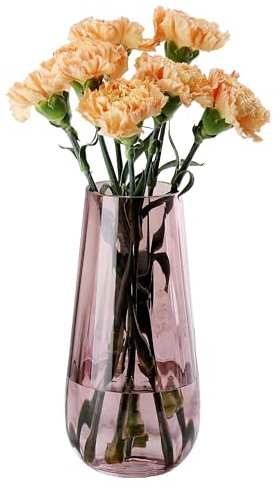Jarrón de cristal grande moderno de 9.8 pulgadas de alto, jarrones rosas para flores, centros de mesa y detalles decorativos, jarrón alto para decoración de mesa de oficina y hogar