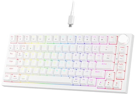 NEWMEN GM326 Wired Gaming Keyboard,75% Percent TKL Hot Swappable Compact LED Backlit USB C Mechanical Gaming Keyboard with Knob for PC Windows Mac,QWERTY Layout (Red Switch-White Keycaps)