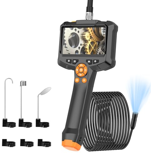 GlobalCrown Endoskopkamera mit Licht, 4,3'' IPS Bildschirm Rohrkamera IP67 wasserdicht Endoskop Inspektionskamera mit 8 einstellbaren LEDs und 5m Halbstarres Kabel