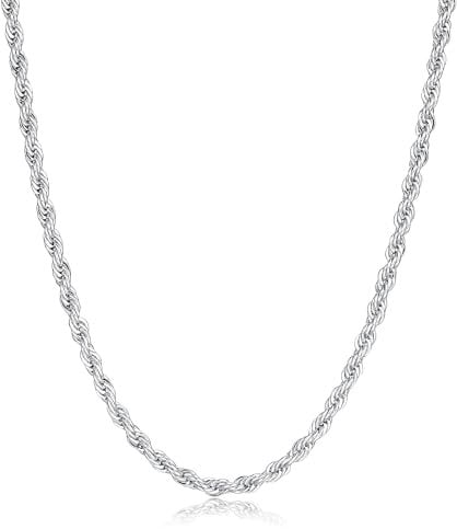 5mm Classic Silver-Plated Silver Rope Chain Necklace - Replica of High-End Silver Chains, Crafted with Exquisite Detailing - 24 Length, 30g Weight - Bling King London