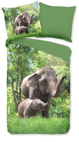 Generisch Elefant Bettwäsche 135x200cm Wildtiere Elefantenmutter Und Kind Kinder Bettbezug Set 3 Teilig Microfaser Wendebettwäsche Bettdeckenbezug Mit Reißverschluss und 2 Kissenbezüge 80x80cm