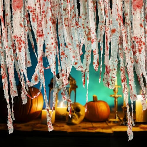 50 M Halloween Dekoration Gruselige Blutbandage - Halloween Blutiger Gaze Gruseliges Blutgaze Tuch Terror Blutige Organisation Gaze für Spukhaus, Terrasse, Garten