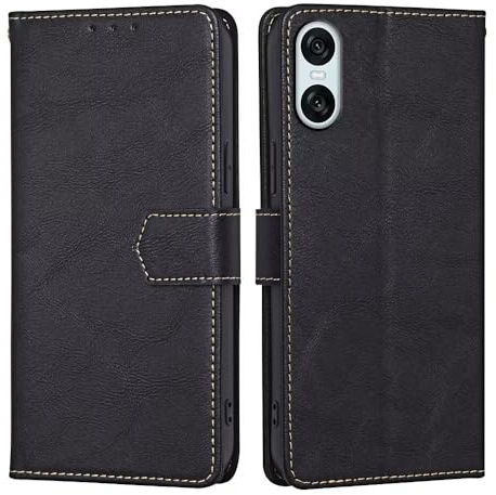 RankOne Cover per Smartphone, Compatible with Sony Xperia 10 VI (Sixth Generation) (6.1 Inches), Custodia Flip Pelle Portafoglio, Magnetica Libro Bumper Cover Case - Nero