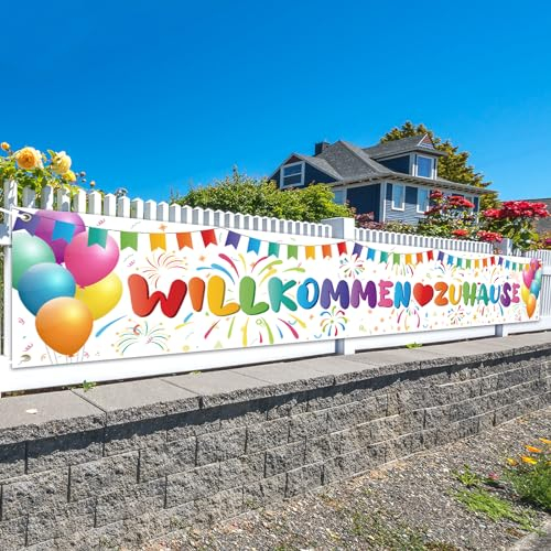 LOHAME Willkommen Zuhause Banner 300 x 50cm Größe Bunte Banner zur Geburt Baby Herzlich Willkommen Girlande Babyparty Partysbanner Welcome Home Baby Dekoration Hintergrund für Junge Mädchen Familie