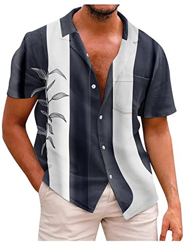 QI_LIANG Chemise sans Manche Homme Chemisette pour Homme Chemise Homme Rose Ensemble Chemise Short Homme Chemise Hawaienne Jaune Chemise Annee 80 Chemise Hawaienne Femme Chemise Blanche Bleu XL