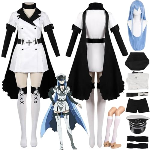 bbganlian Anime Charakter Esdeath Esdese Cosplay Kostüm Outfit Akame Ga KILL Uniform Komplettes Set Halloween Party Karneval Dress Up Anzug mit Perücke Hut für Frauen Mädchen (M)