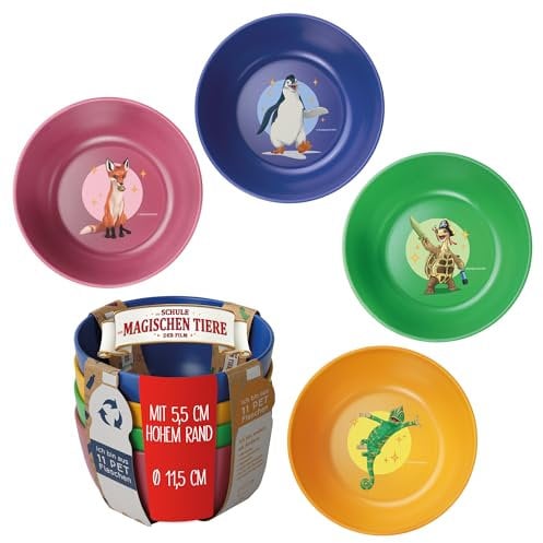 AWAVE Die Schule der Magischen Tiere 4-teiliges Kinder Schüssel Set 11,5 cm Kindergeschirr aus rPET ohne Melamin, Rabbat Henrietta Juri Caspar, Wiederverwendbar Spülmaschinengeeignet