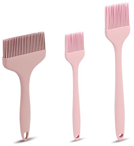 LELE LIFE 3 Sizes Silicone Basting Pastry Brush, Extra Large Cooking Brush for Oil Sauce Butter Marinade, Heat Resistant Food Brush for BBQ Grilling Kitchen Baking (Pink)
