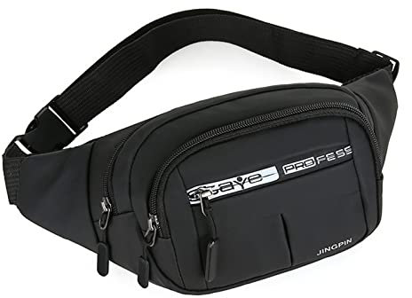 Bauchtasche für Damen und Herren, leicht, faltbar, kleine Umhängetasche, verstellbarer Gurt, für Sport, Wandern, Brusttasche, Reißverschluss, Bauchtasche, Schwarz, Einheitsgröße