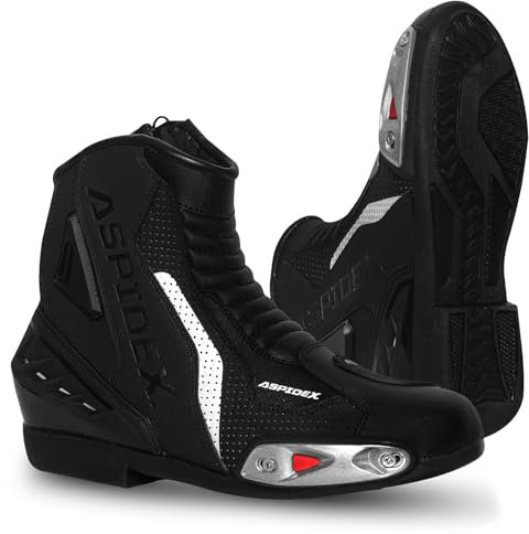 ASPIDEX Uomo Stivali da Moto in Pelle Sportivi Scarpe da Moto con Suola in Gomma Nera Nero EU 46