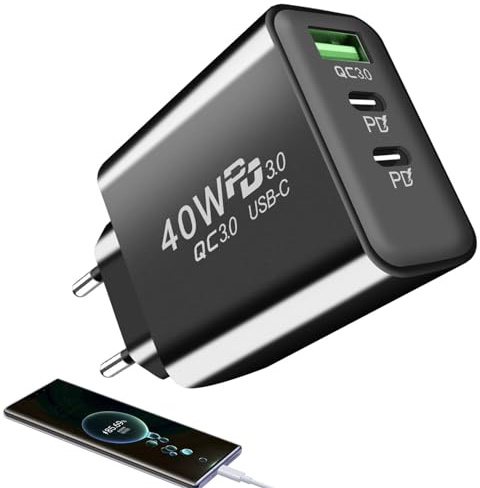 Toma de carga rápida de 3 puertos de 40 W, toma de carga multiUSB tipo C, adaptador de corriente PD ignífugo para uso diario en viajes de negocios
