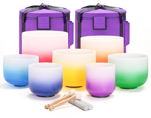 CVNC 432HZ Klangschalen, 15,2 - 30,5 cm, 7 Stück, Aria-Farbverlauf, Kristall-Klangschalen