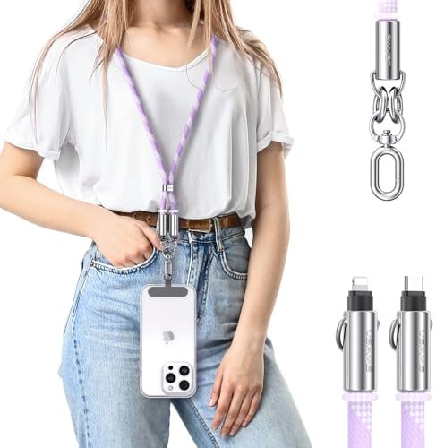 enablink Chaîne universelle pour téléphone portable, Handy Lanyard, Convient pour tous les smartphones, 30W USB câble de IP chargement Bande de téléphone portable Réglable et amovible Pourpre