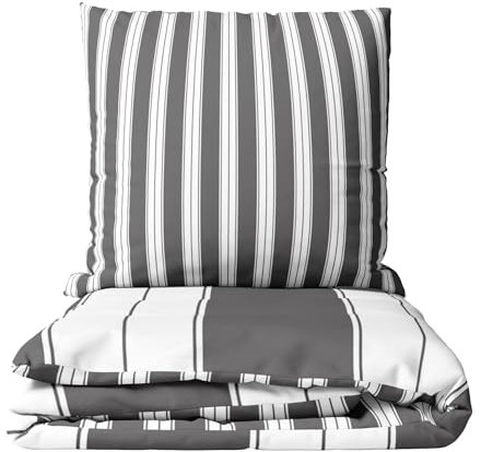 Leonado Vicenti Bettwäsche Set grau 155x220 cm Bezug 80x80 cm Kissenbezug gestreift Baumwolle mit verdecktem Reißverschluss Wendebettwäsche