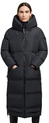 khujo Damen Wintermantel warmer Steppmantel lang mit hohen Gehschlitzen und Kapuze Aroma-YM Dark Navy Gr. L