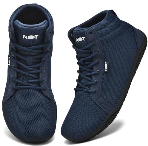 Wizshoe Barfußschuhe Hi top Herren Damen Breite Sneaker Barfuss Schuhe Leicht Walking Zehenschuhe Bequem Unisex Minimalistische Trail Fitness Fitnessschuhe Zero Drop Sohle rutschfest Blau 38 EU
