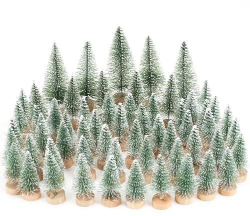 HO2NLE 60pcs Miniature Christmas Trees Bottle Brush Trees Snow Frost Sisal Table Top Christmas Tree Artificial Mini Christmas Trees for Christmas Decoration DIY Room Decor Diorama Models