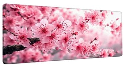 Gaming Mouse Pad Pink Cherry Blossoms Mouse Pad 1500x800x3 MM Mouse Mat with Stitched Edges, Large Extended XXL Mousepad with Anti Slip Base, Desk Pad for PC MAC Desk Keyboard Office Decor, Gifts W150