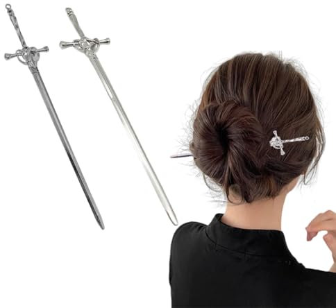 UEIOAVL Haarklammern, 2 Stück antike Schwert-Haarnadeln, chinesische Damen-Haarnadeln Haarstäbe Schwert elegante Retro-Haargabel schöne Haar-Accessoires feste Frisur (Silber, Schwarz)