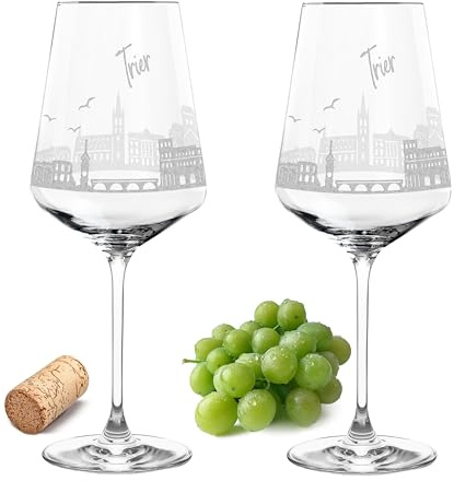 Gravur-Max Weinglas 2er Set 560 ml Skyline „Trier“ – Leonardo Puccini Glas mit Lasergravur – Hochwertiges, spülmaschinenfestes & stoßfestes Weinglas mit Spruch – Geschenk für Weinliebhaber
